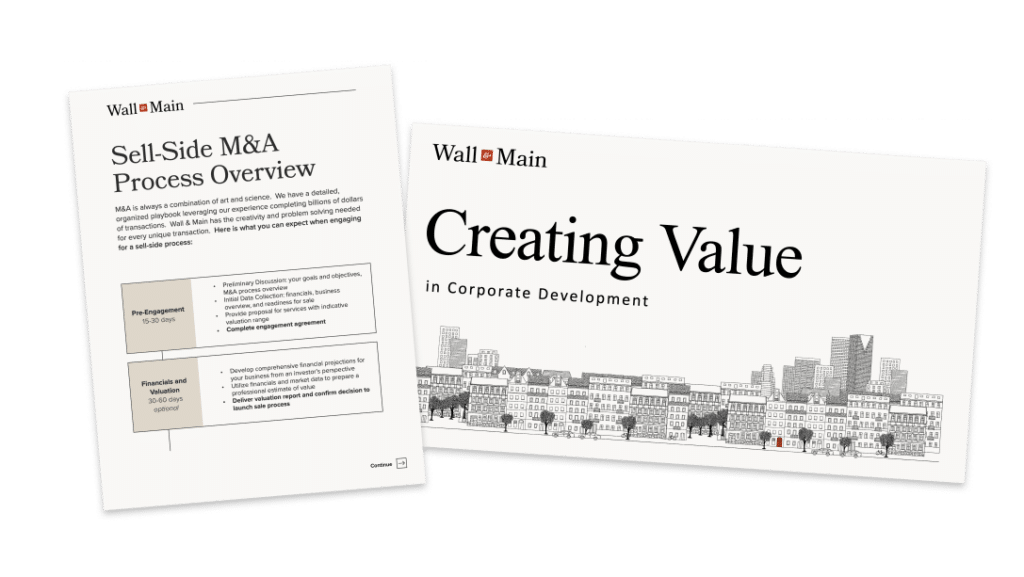 Creating Value PDF, Sell-Side PDF — subscribe to Wall and Main's Newsletter to get access to two exclusive documents