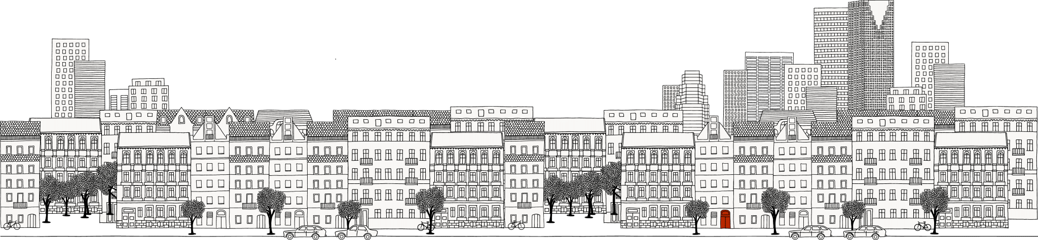 Cityscape illustration for Wall and Main Advisors, a firm specializing in mergers and acquisitions and outsourced corporate development